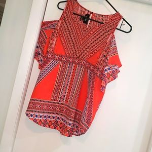 By&By Cold Shoulder Orange Print Top